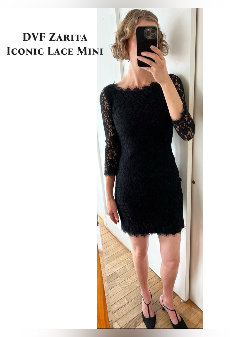Diane von Furstenberg DVF Zarita Black Lace Mini Dress Size 8 Fits 4-6